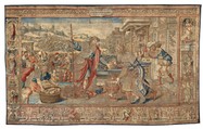 Story of Abraham: The Meeting of Abraham and Melchizedek, Pieter Coecke van Aelst (Netherlandish, Aelst 1502–1550 Brussels), Wool, silk and gilt metallic thread, Netherlandish, Brussels